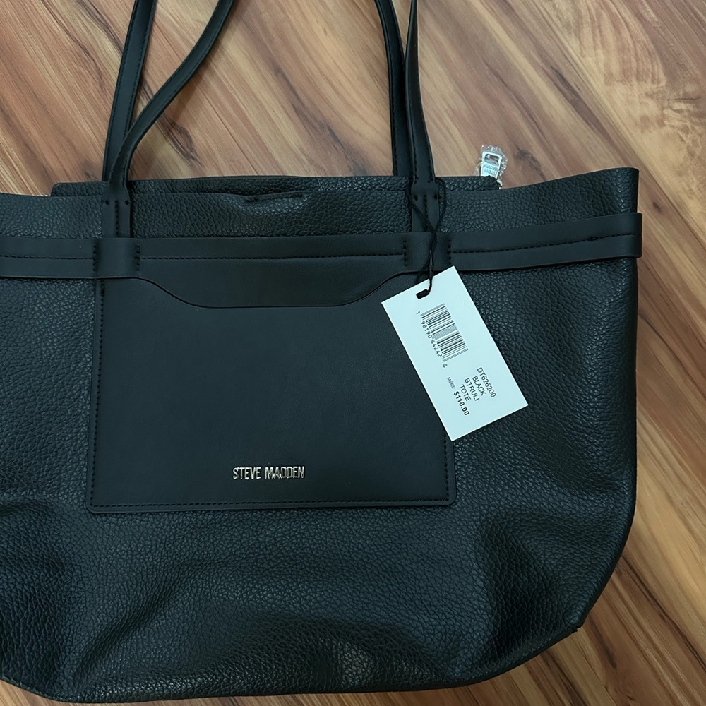 NWT Steve Madden Btruli Black Pebbled Tote Bag - Picture 4 of 5